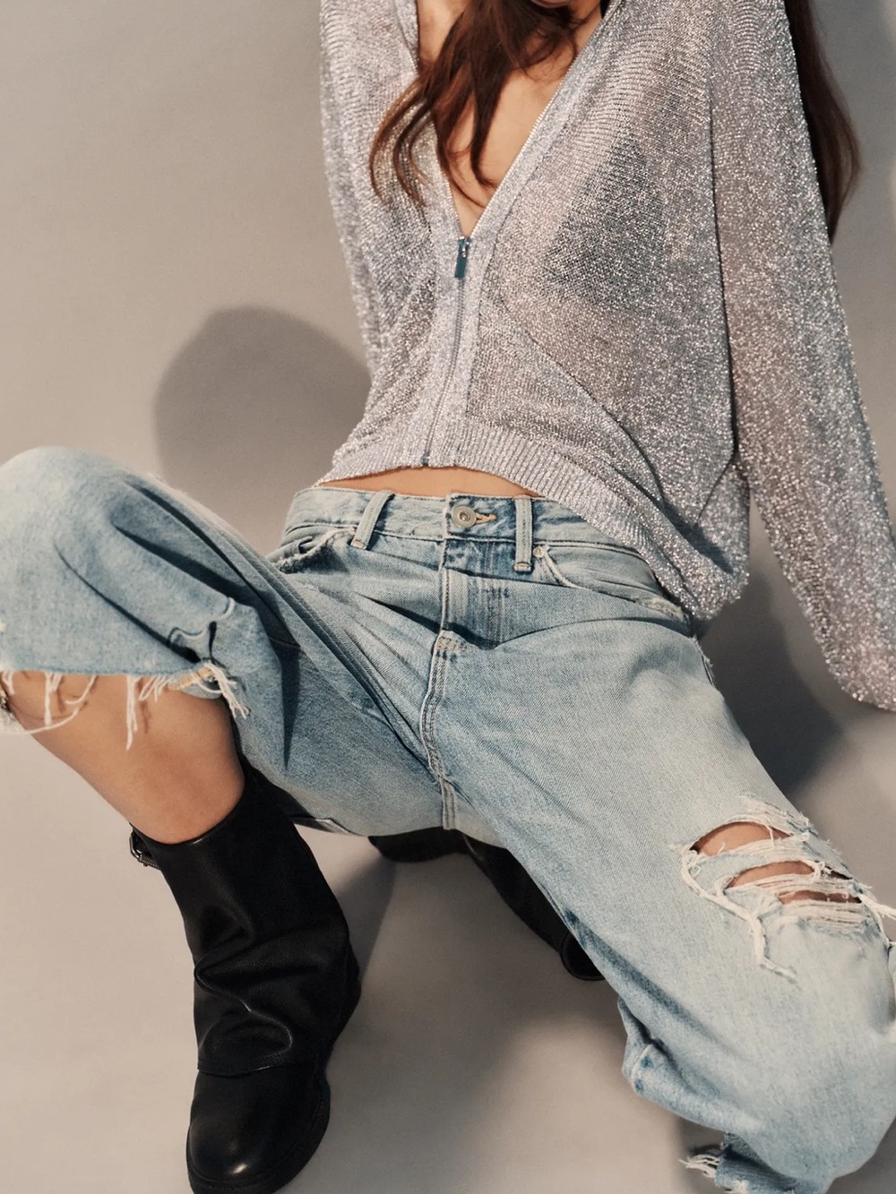 ZARA TRF Ripped Mid Rise Denim Jorts - Picture 7 of 10